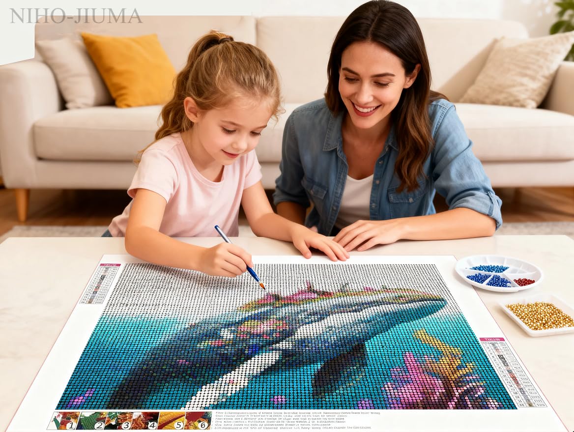 NIHO-JIUMA Diamond Painting Kits Whale, DIY 5D Full Drill Diamond Art Gift for Adult/Teen, Home Decoration (30x40cm/12x16inches) NIHO-JIUMA