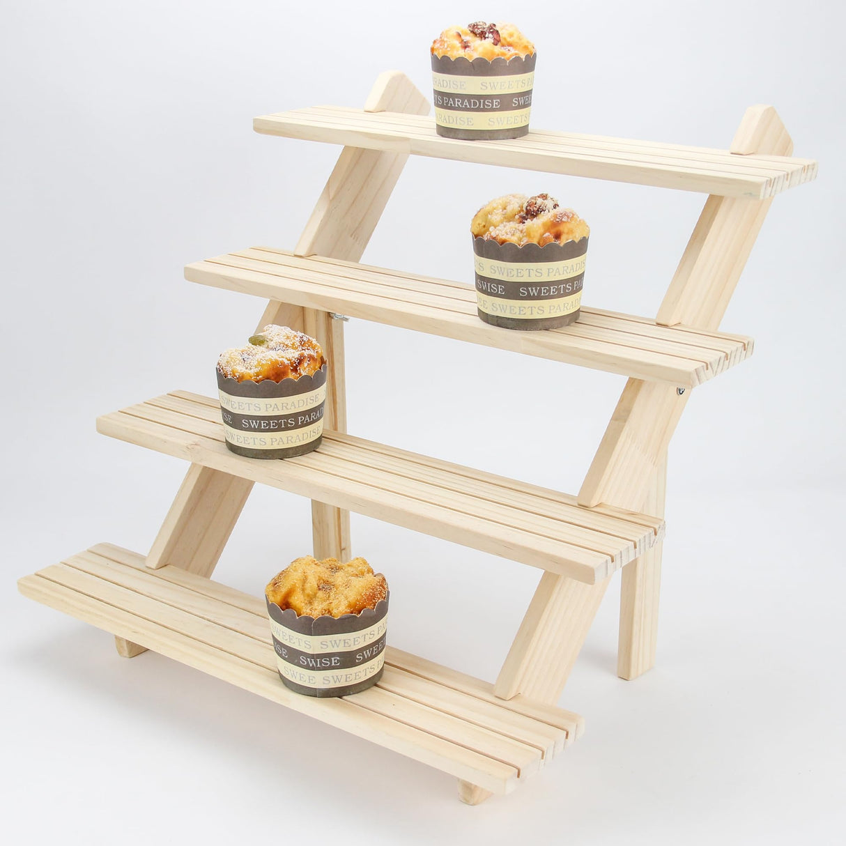 Gonice 4 Tier Wooden Display Riser, Tiered Wood Earring Display Stand, Cupcake Stand, Countertop Merchandise Display Stand for Selling Gonice