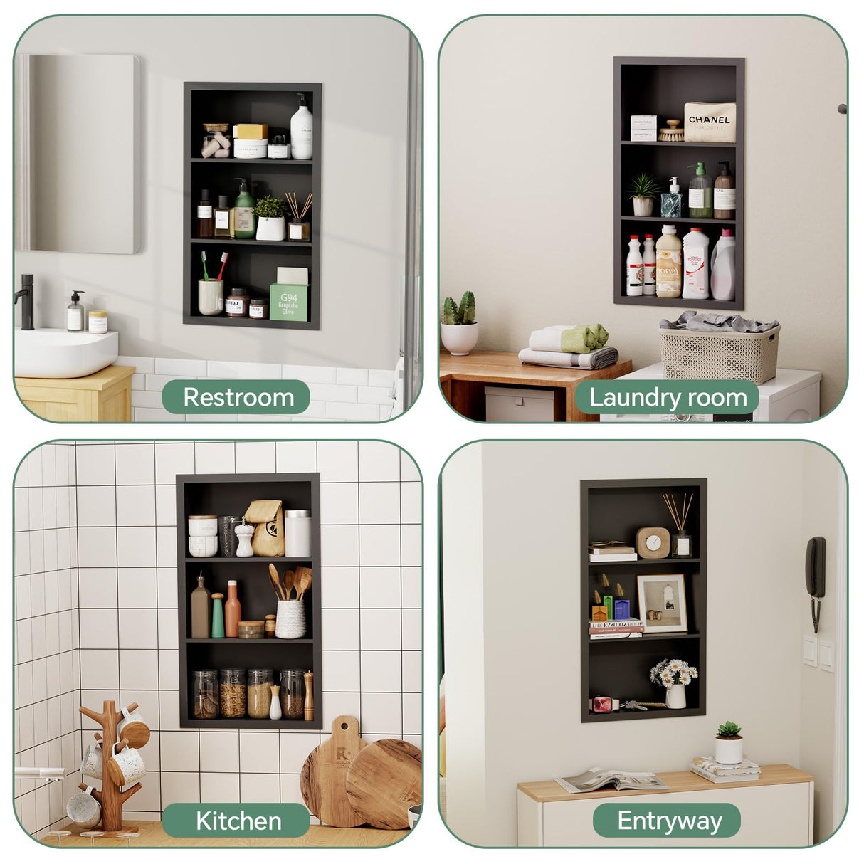 Giklux Stainless Steel Recessed Medicine Cabinet 14''*24'', Rust-Proof Metal Wall Niche, in Wall Shower Niche Shelf Insert Replacement, Recessed Medicine Cabinets for Drywall, Bathroom Storage, Black Giklux