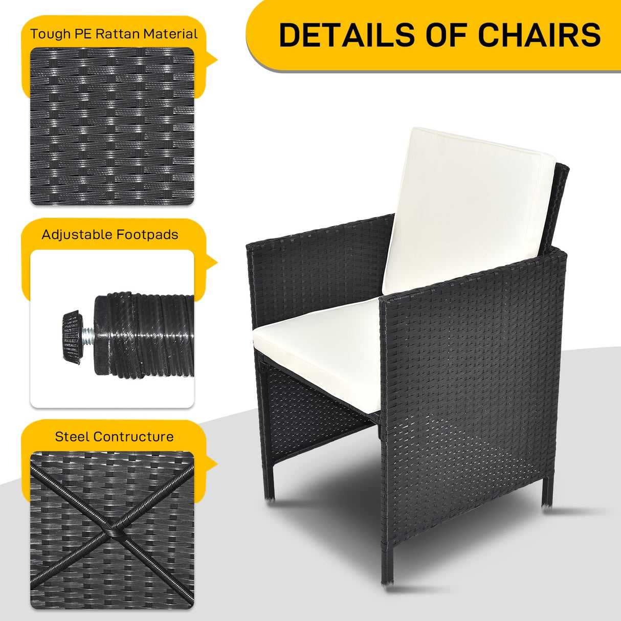 MATONELL 9 Piece Acacia Wood Patio Dining Set, Space Saving Wicker Chairs with Soft Cushions and Wood Table, Outdoor Furniture Set for Garden Yard Poolside, Black MATONELL