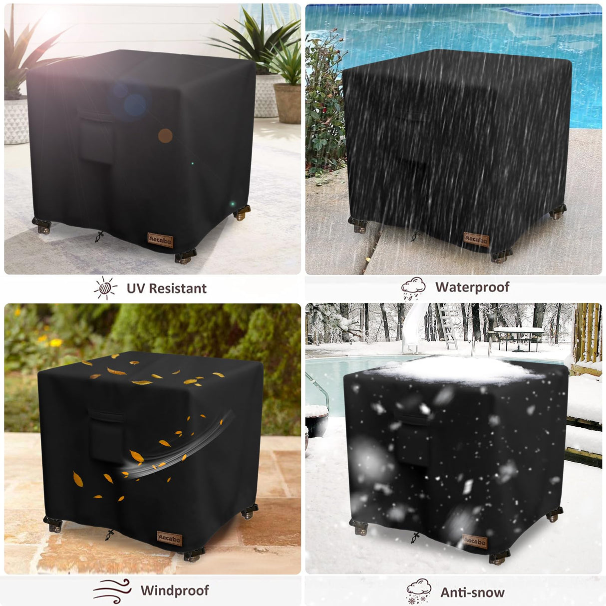 Aacabo Patio Wicker Side Table Cover,22W x 22D x 18H inch,Waterproof Square Patio Small Side Table Cover,Suitable for 3-Piece Outdoor Wicker Patio Bistro Set Side Table Aacabo