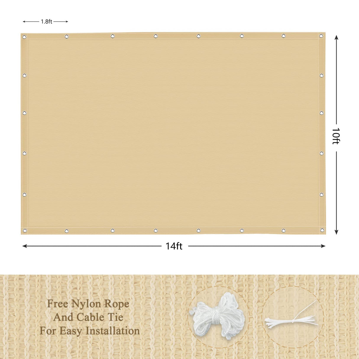 ABOSUN Outdoor Sun Shade Cloth, 10' x 14', Pergola, Deck, and Backyard Patio Sunshade with UV Protection, Heat Resistant HDPE Material, Reinforced Grommets (10x14 FT, Wheat) ABOSUN