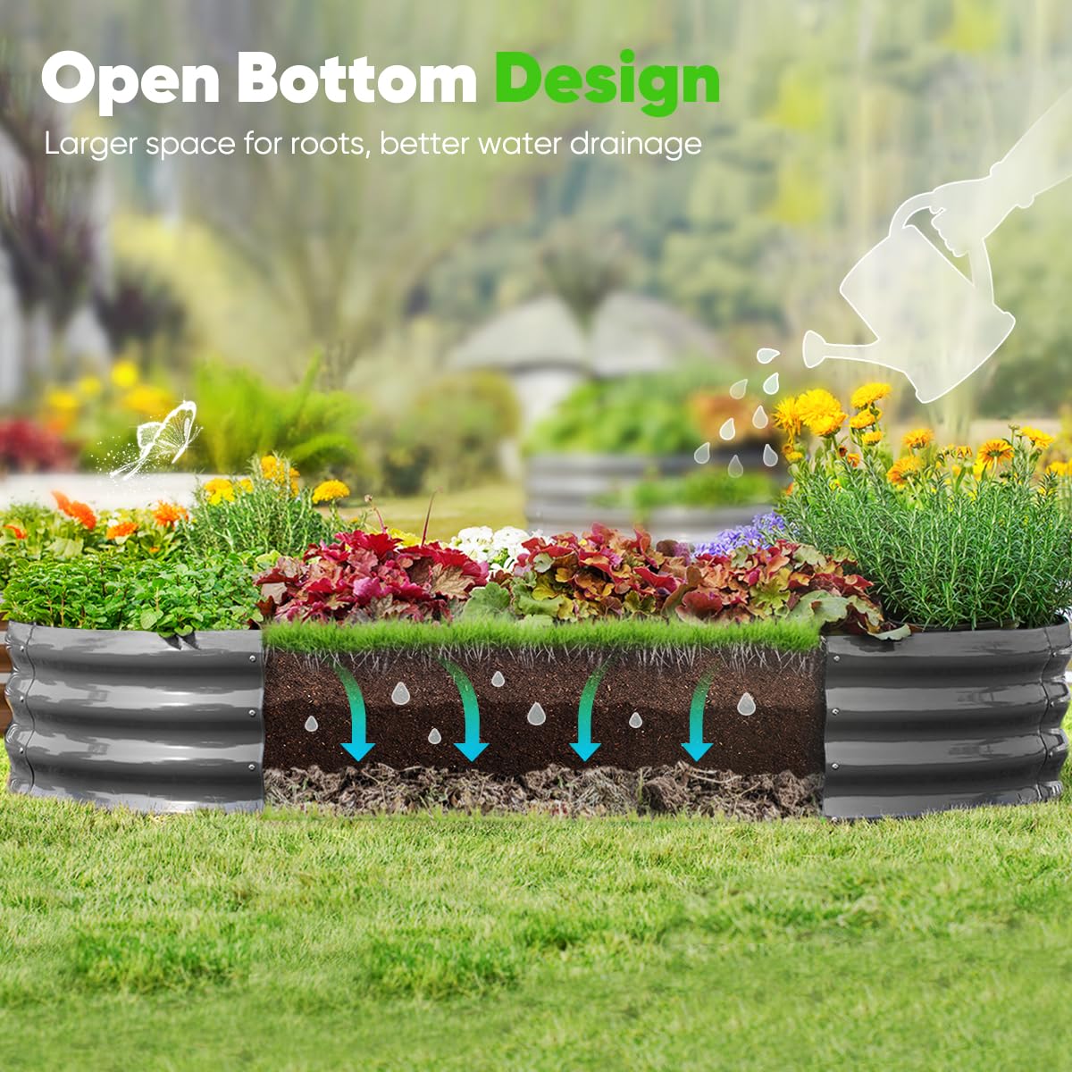 Quictent Galvanized Raised Garden Bed Kit with Self Watering System and Mesh Cover, Large Oval Metal Outdoor Planter Garden Boxes for Vegetables Herbs Flowers, 6x3x1Ft Quictent