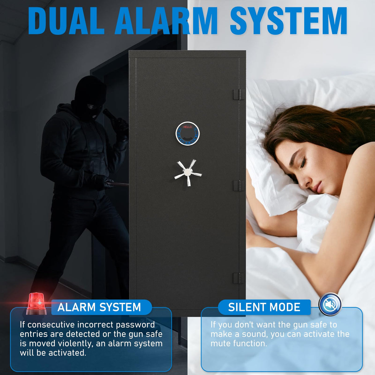 15-20 Gun Safe for Rifles and Pistols, Large Unassembled Rifle Safe with Adjustable Shelf & Gun Rack, Quick Access Gun Cabinet for Home and Shotguns with Mute Function & Dual Alarm Riflevault