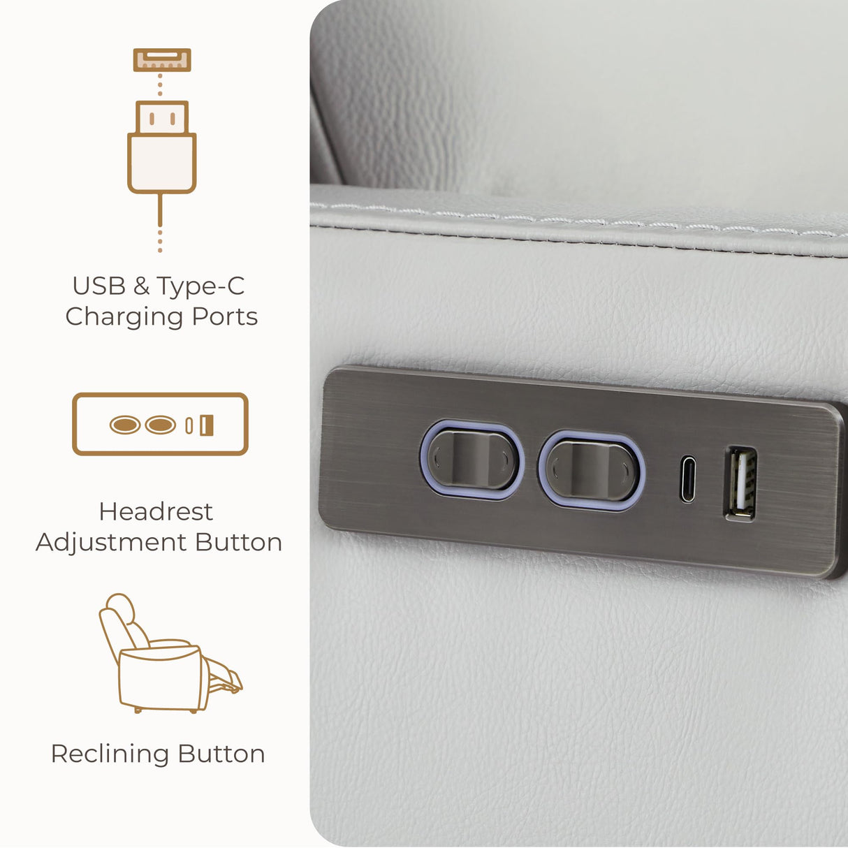 CHITA Genuine Leather Power Swivel Glider Rocker Recliner, FSC Certified Mid Century Modern Recliner Chair for Adults, Adjustable Power Headrest, for Nursery and Living Room, Creamy Grey CHITA