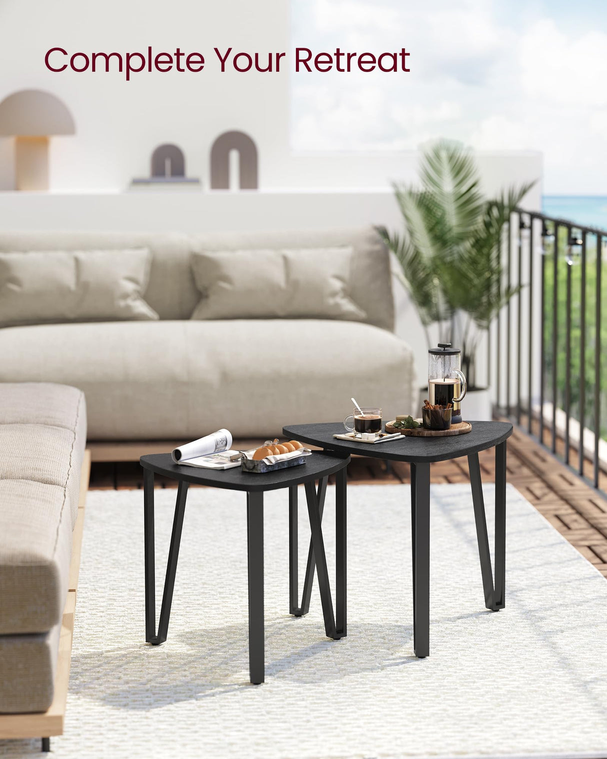 VASAGLE Nesting Coffee Tables, End Tables Set of 2 for Living Room Bedroom, Industrial Small Stacking Side Tables with Metal Frame for Couch, Charcoal Gray and Black ULET013B56 VASAGLE