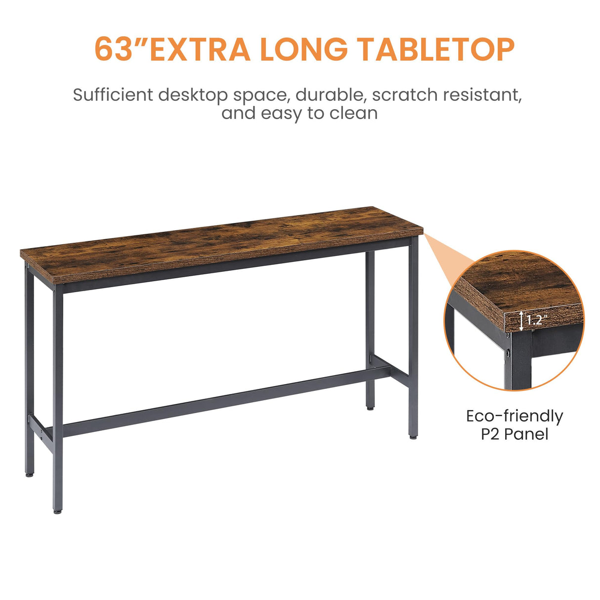 Tmsan 63" L Bar Table and Chairs Set for 3, 4 Piece Long Rectangle Pub Bistro Table with 3 PU Upholstered Bar Stools, Counter Height Dining Table Set for Kitchen Restaurant (Brown) Tmsan