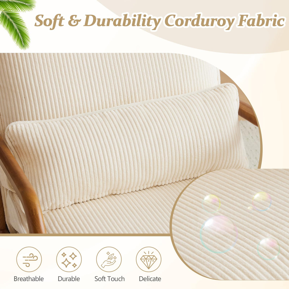 VINGLI Upgraded Premium Corduroy Accent Chair,Upholstered Arm Chair,Solid Wood Comfy Reading Chair with Lumbar Pillow, Mid Century Modern Chairs for Living Room,Bedroom,Guest Room,Beige VINGLI