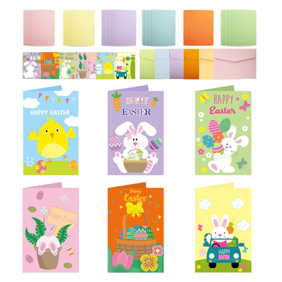 24 Sets Greeting Card Making Kits for Kids - DIY Handmade Greeting Card Kits with Bunny Sticker&Matching Envelopes for Preschool Primary School Kids Classroom Mother's Day Make Your Own Crafts Gifts