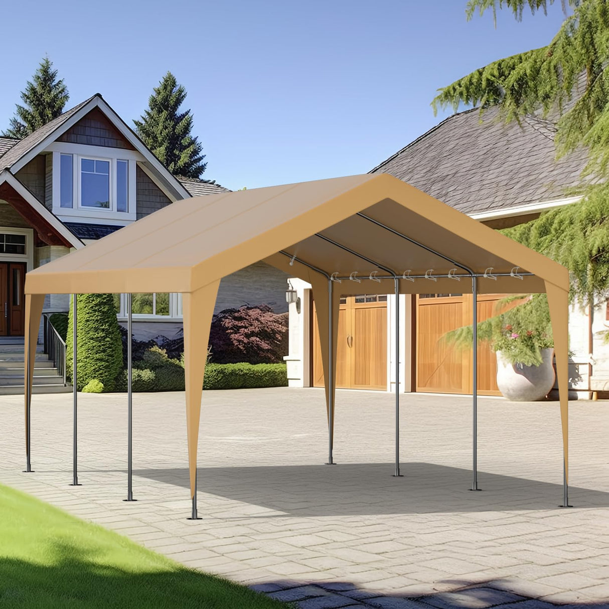 Carport 12x20 Heavy Duty Portable Garage,Galvanized Frame Carport Canopy,Portable Garages and Shelters with 8 Leg&4 Wind Rope,Car Tent Garage with All-Season Tarp for Truck Boat,Without Sidewall BUPPLEE