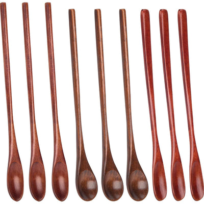 HANSGO 9PCS Wooden Coffee Spoons, Long Handle Wooden Spoon Mixing Honey Spoon Handmade Wood Stirring Spoon for Team Jam Dessert Honey Kitchen Utensil