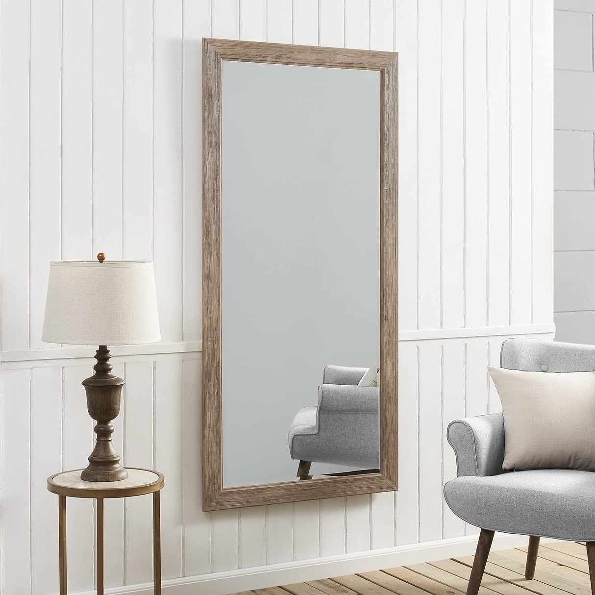 Naomi Home Farmhouse Full-Length Mirror with Wood Frame – Rustic 66"x32" Large Floor Mirror, Elegant Full Body Standing or Wall Mirror, Rustic Wood Mirror Full Length for Bedroom, Warm Grey Finish Naomi Home