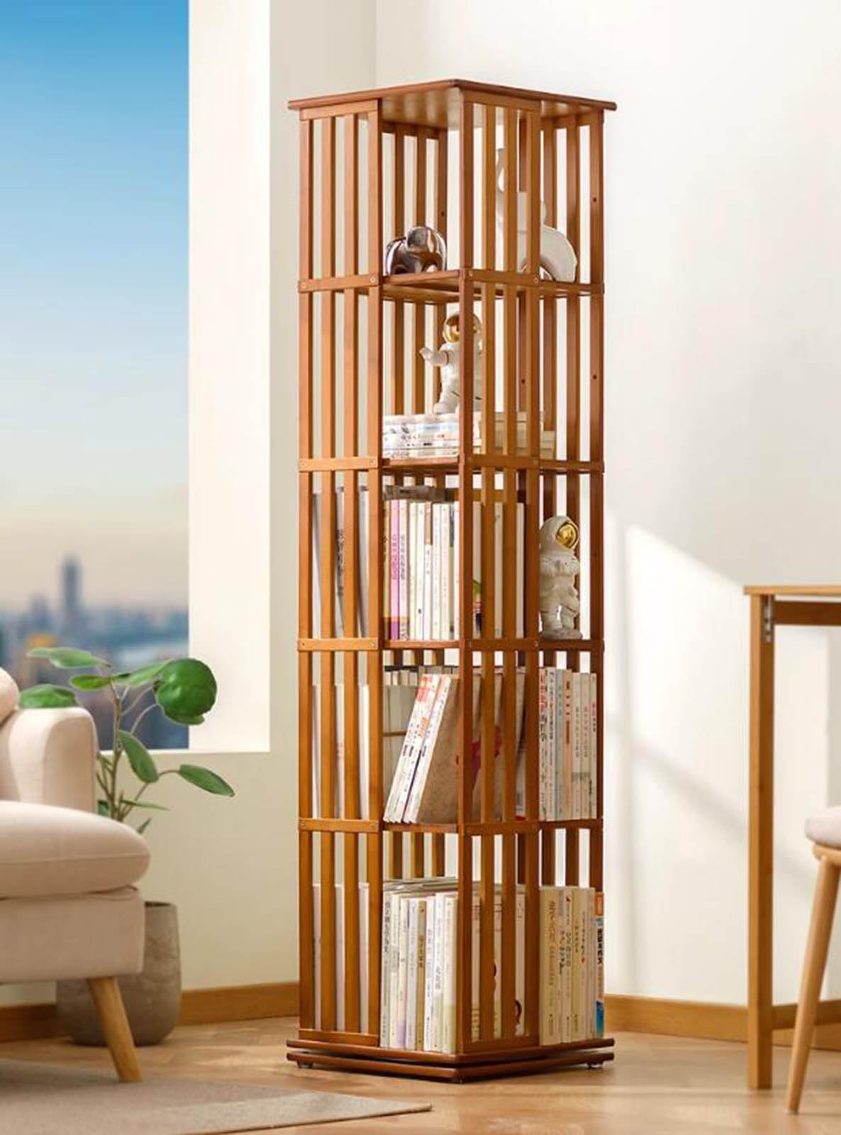 XAFNG 5/6 Tier 360° Bamboo Rotating Bookcase - Versatile Freestanding Storage Organizer for Home and Office WoodArtSupply
