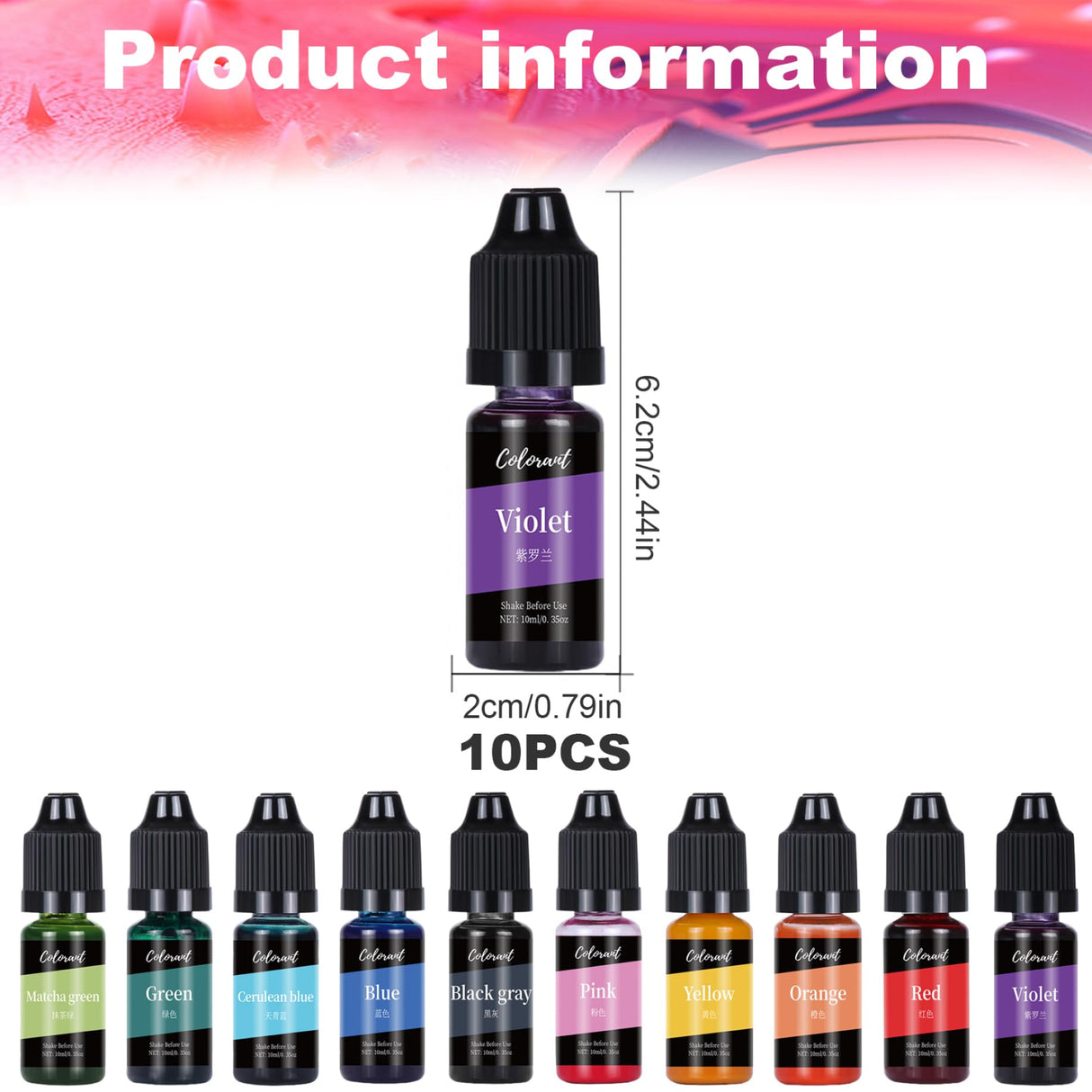 10 Colors Candle Dye, 10ml/Bottle Candle Colour Dye, Liquid Oil-Based Vivid Candle Wax Dye, Highly Concentrate Candle Making Supplies, Candle Dye for Soy Wax CUCUFA