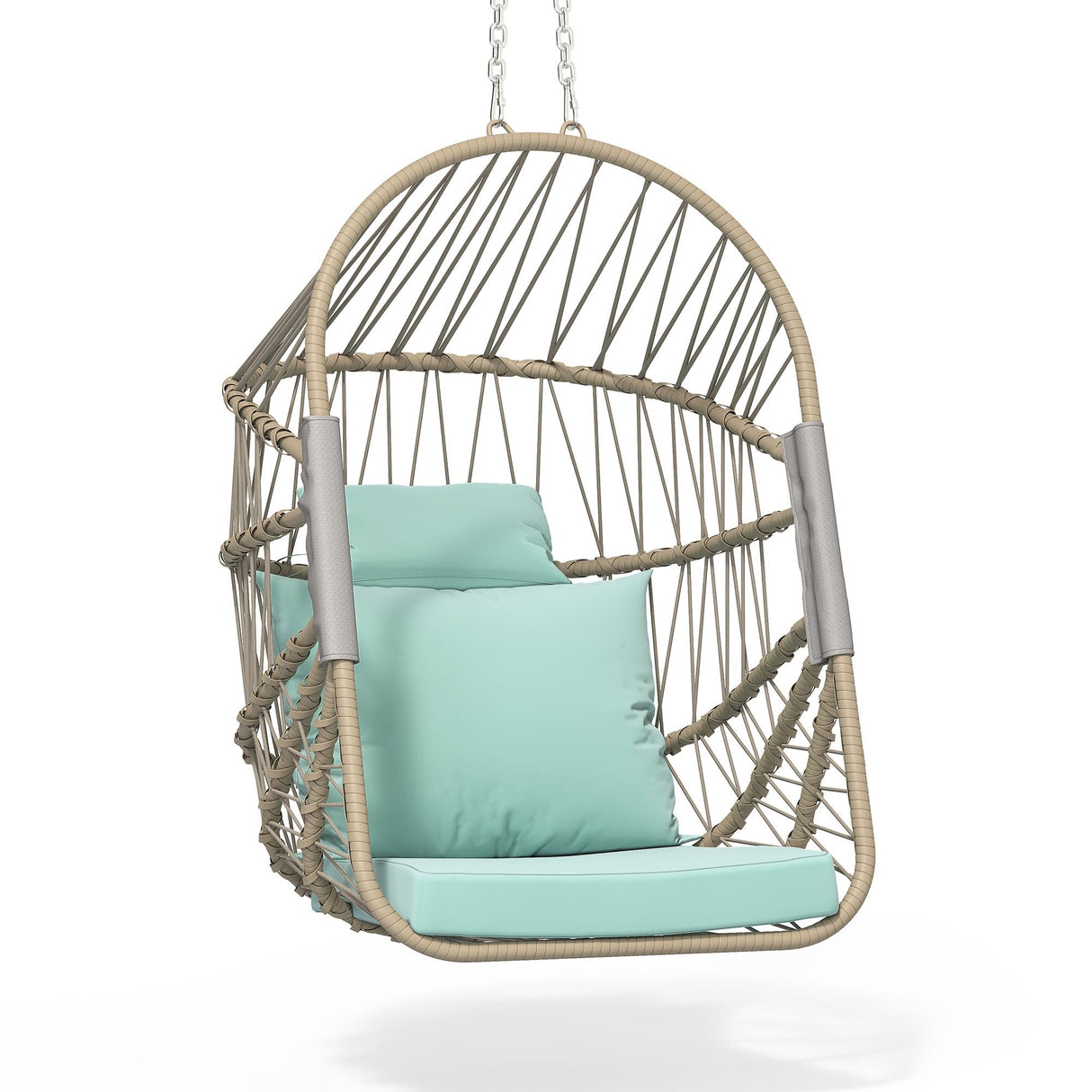 YITAHOME Hanging Egg Chair Without Stand, Rattan Wicker Swing Egg Chair with Resistant Cushion, 350lbs Capacity, Foldable Hanging Basket Chair for Porch, Garden, Bedroom, Balcony - Sky Blue YITAHOME