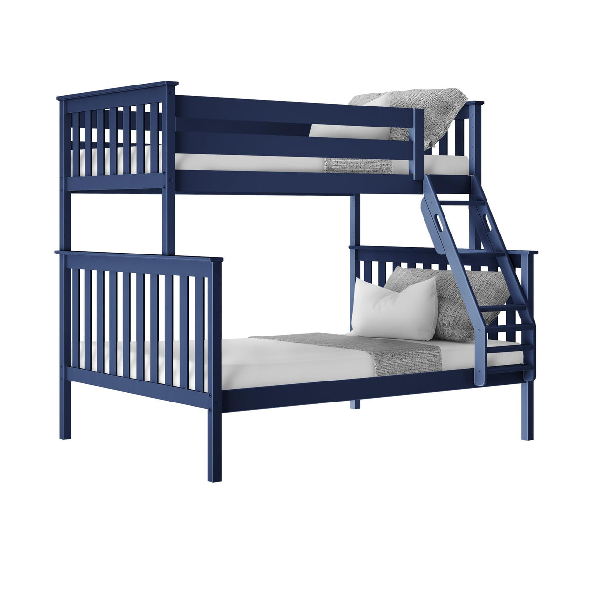Max & Lily Bunk Bed Twin Over Full Size with Ladder, Solid Wood Platform Bed Frame with Ladder for Kids, 14" Safety Guardrails, Easy Assembly, No Box Spring Needed, Blue Max & Lily