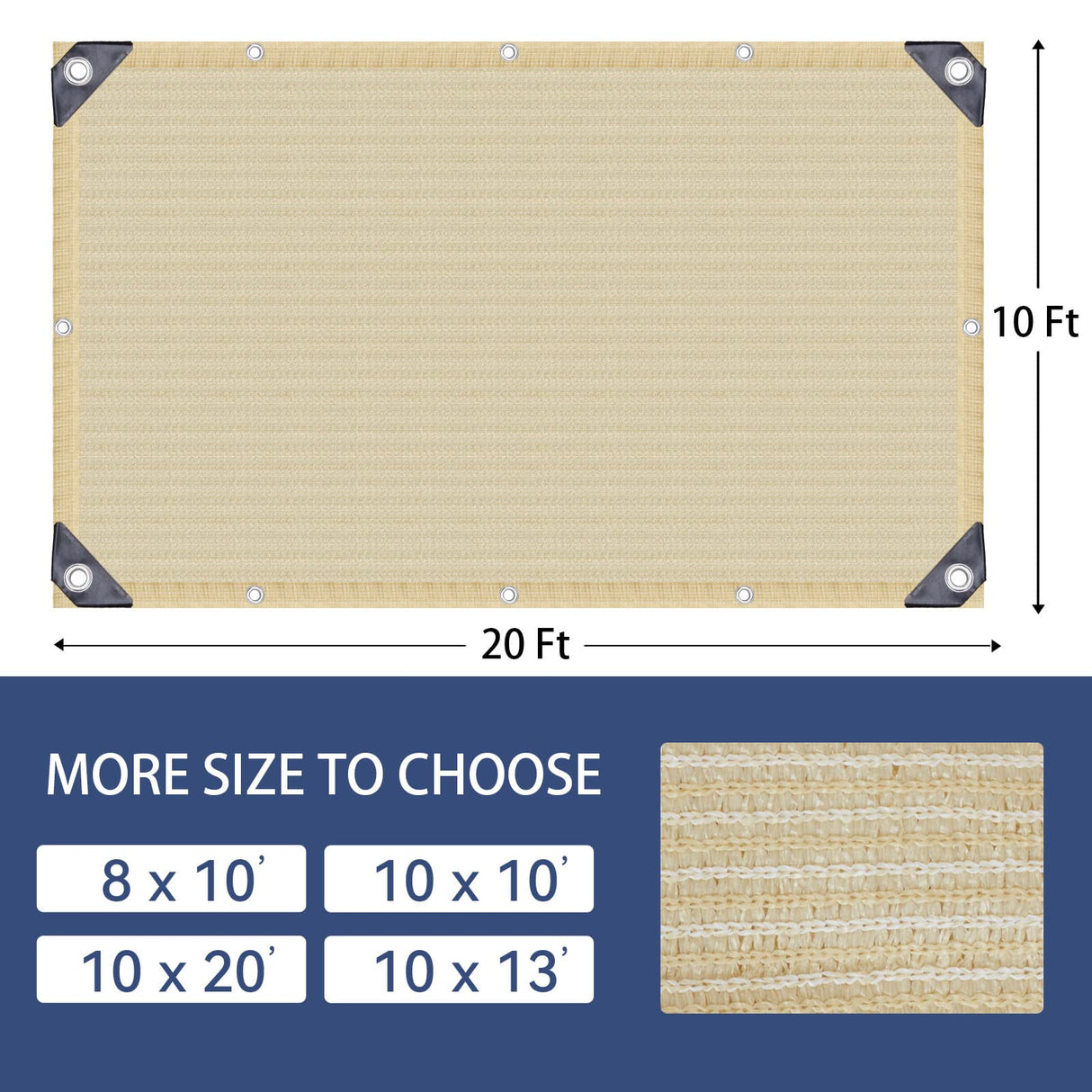 JXXXN 90% Shade Fabric Sun Shade Cloth, 10 x 20' Beige Shade Cloth with Grommets for Garden, Outdoor Patio, Pergola, Deck JXXXN