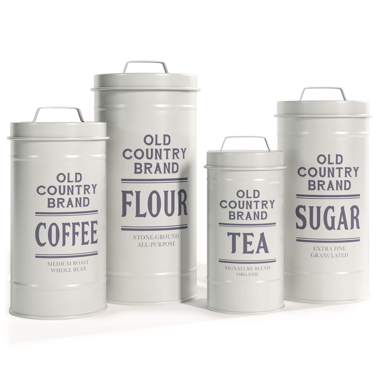 Barnyard Designs Canister Sets for Kitchen Counter, Farmhouse Canisters Sets for the Kitchen Countertop, Coffee Tea Sugar Flour Metal Containers with Lid (White) Barnyard Designs