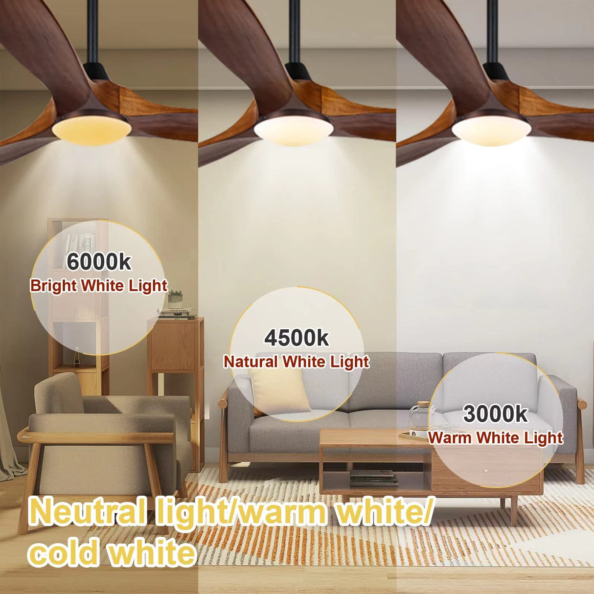 Farmhouse Rustic Ceiling Fans with Lights, 60 inch Outdoor Ceiling Fan for Patios with Light, 3 Blades Wood Ceiling Fan Damp Rated Large Airflow Commercial Ceiling Fan for Exterior House Porch Gazebo AUNLPB