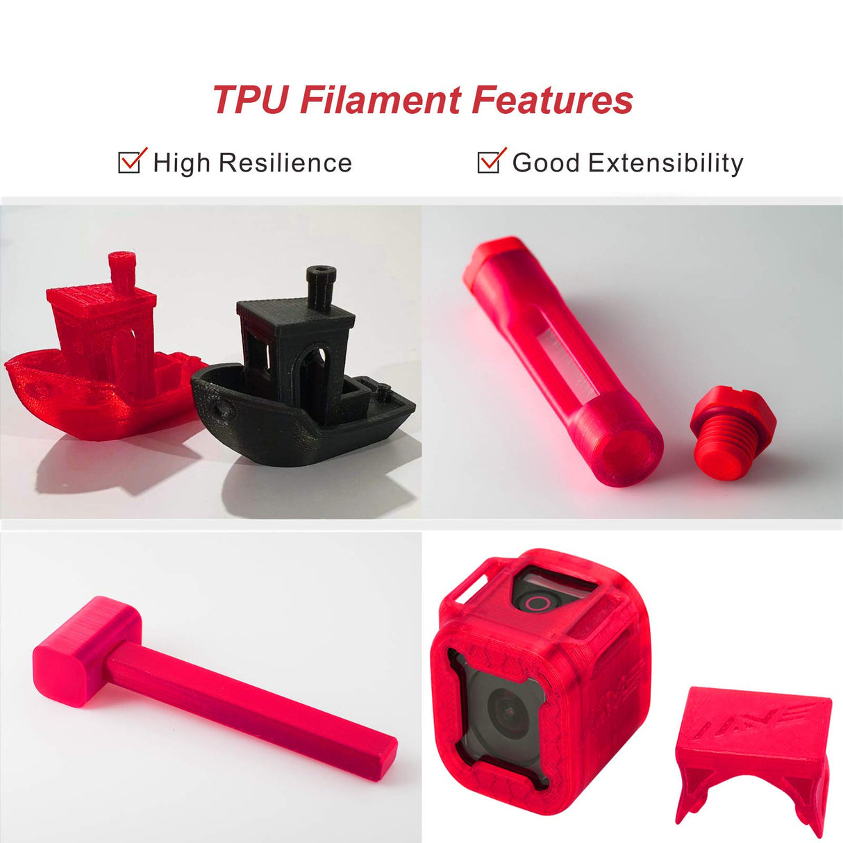 NOVAMAKER TPU Filament 1.75mm, Red Flexible 3D Printer Filament with 20g Cleaning Filament, 2.2lbs Spool, Dimensional Accuracy +/- 0.05mm, 95A Soft TPU Red 1kg NovaMaker