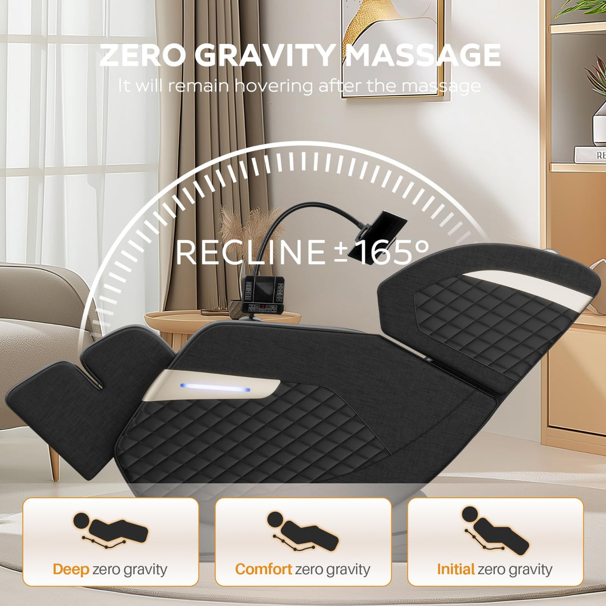 Massage Chair Full Body, Zero Gravity Massage Chair with Auto Modes, Airbag Massage, Foot Massage, Heating, Touch Screen Controller, Home Relaxation Recliner with Massage, Black/Diamond Pattern Msutree