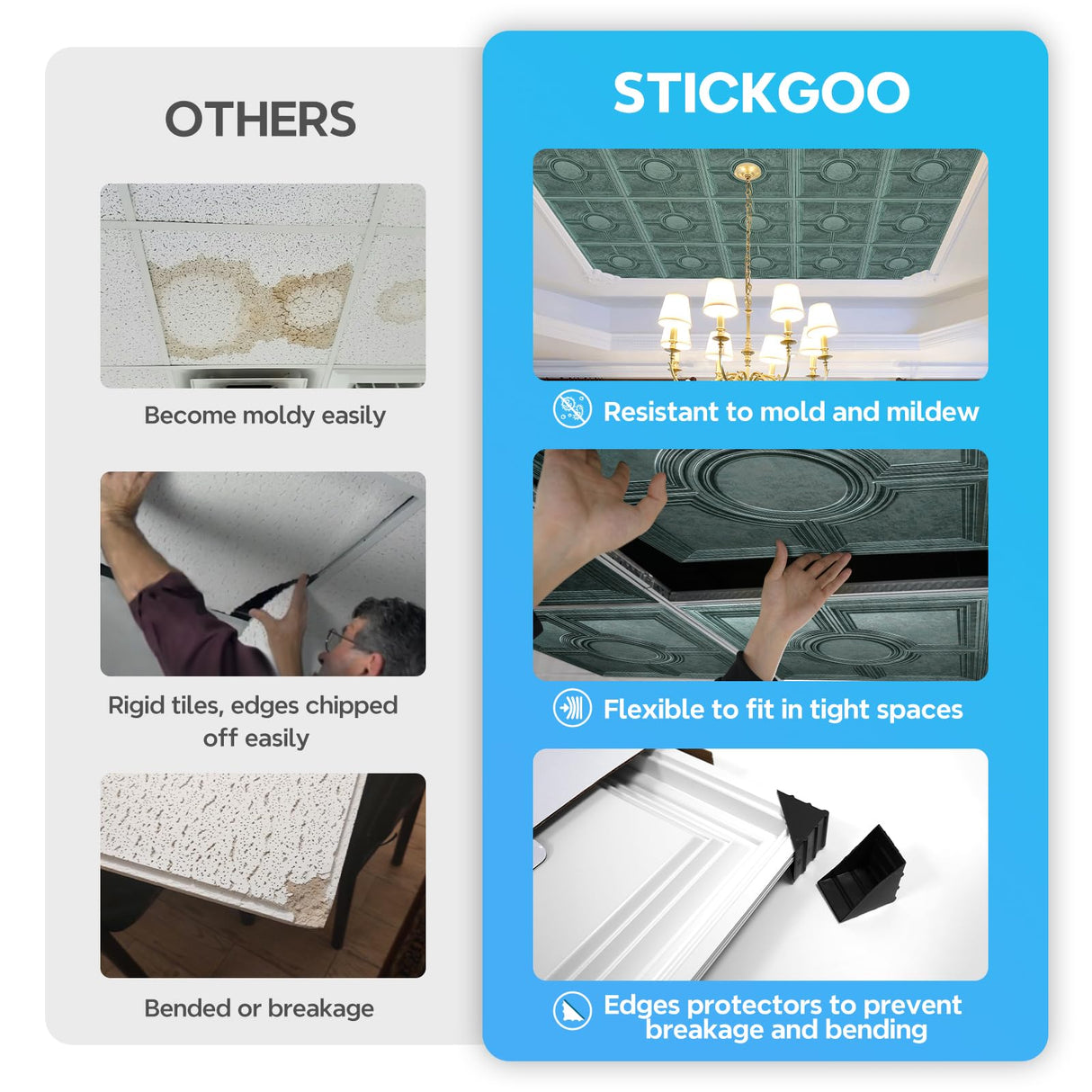 STICKGOO PVC Ceiling Tiles 24 x 24in, Antique Green Bronze Decorative Drop Ceiling Tiles,12-Pack Cover 48 Sq. Ft STICKGOO