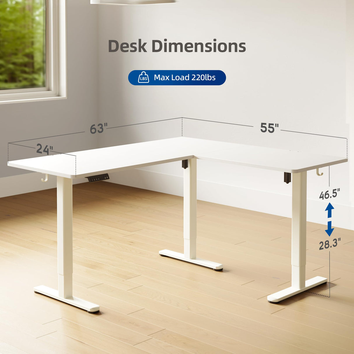 YDN L Shaped Standing Desk, Electric Standing Desk L Shape Adjustable Height Dual Motor, 63 x 55 Inch Corner Standing Desk with Splice Board for Home Office, Large Standing Desk, White YDN