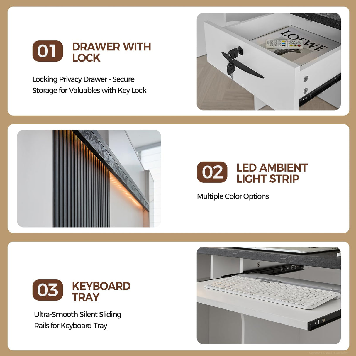 Huariifowm Modern L Shape Reception Desk with Counter, LED Light, Lockable Drawer, Keyboard Tray, for Salon, Office, or Lobby Receptionist Desk(Maple+White/Right, 71" L*24" W*39" H) Huariifowm
