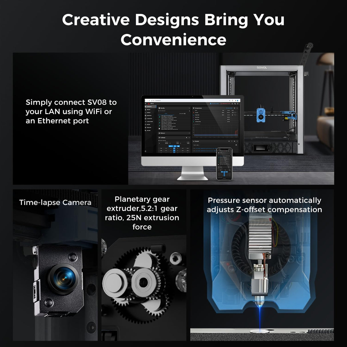 Sovol SV08 Core-XY 3D Printer Voron 2.4 Open Source, 700mm/s High Speed 3D Printers with 300℃ Clog-Free Hotend & Camera, Auto Leveling with 4 Independent Z Motors, Large Print Size 13.8x13.8x13.6in Sovol