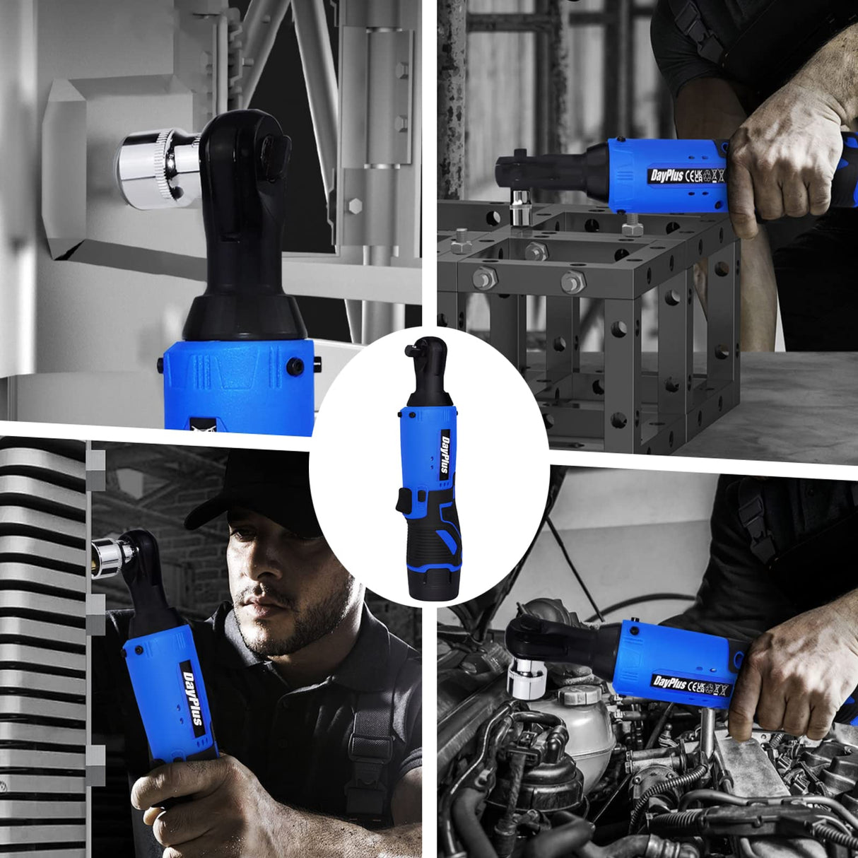 Qimu Cordless Electric Ratchet Wrench Set, 3/8" 12V Power Ratchet Driver Cordless Power Ratchet Tool Kit with 2 Packs 1500mAh Lithium-Ion Battery, 7 sockets and Charger, LED Light Qimu