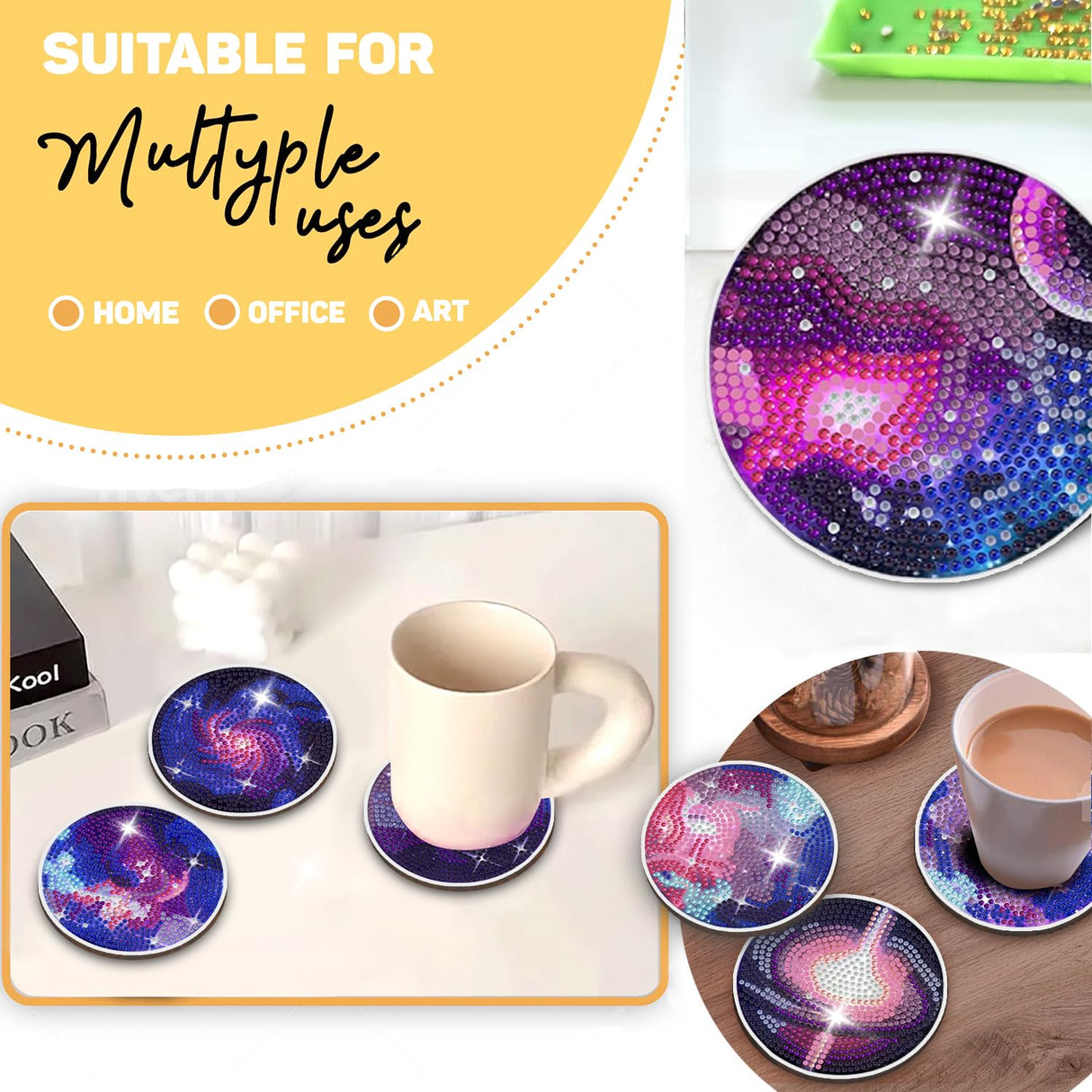 8 pcs Diamond Painting Coasters | Diamond Art Coasters | Galaxy and Nebula Diamond Art Painting | Perfect Art Craft Gift for Galaxy Lover, Dad, Mom, Grandparents, Brother, Sister. LGANHAPY