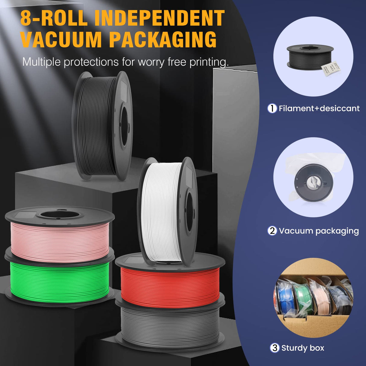 SUNLU 3D Printer Filament Bundle Muticolor, PLA Filament 1.75mm Matte, Neatly Wound Filament, Smooth Matte Finish, 2kg in Total, 0.25kg Spool, 8 Packs, Black+White+Grey+Clay+Green+Pink+Blue+Red SUNLU