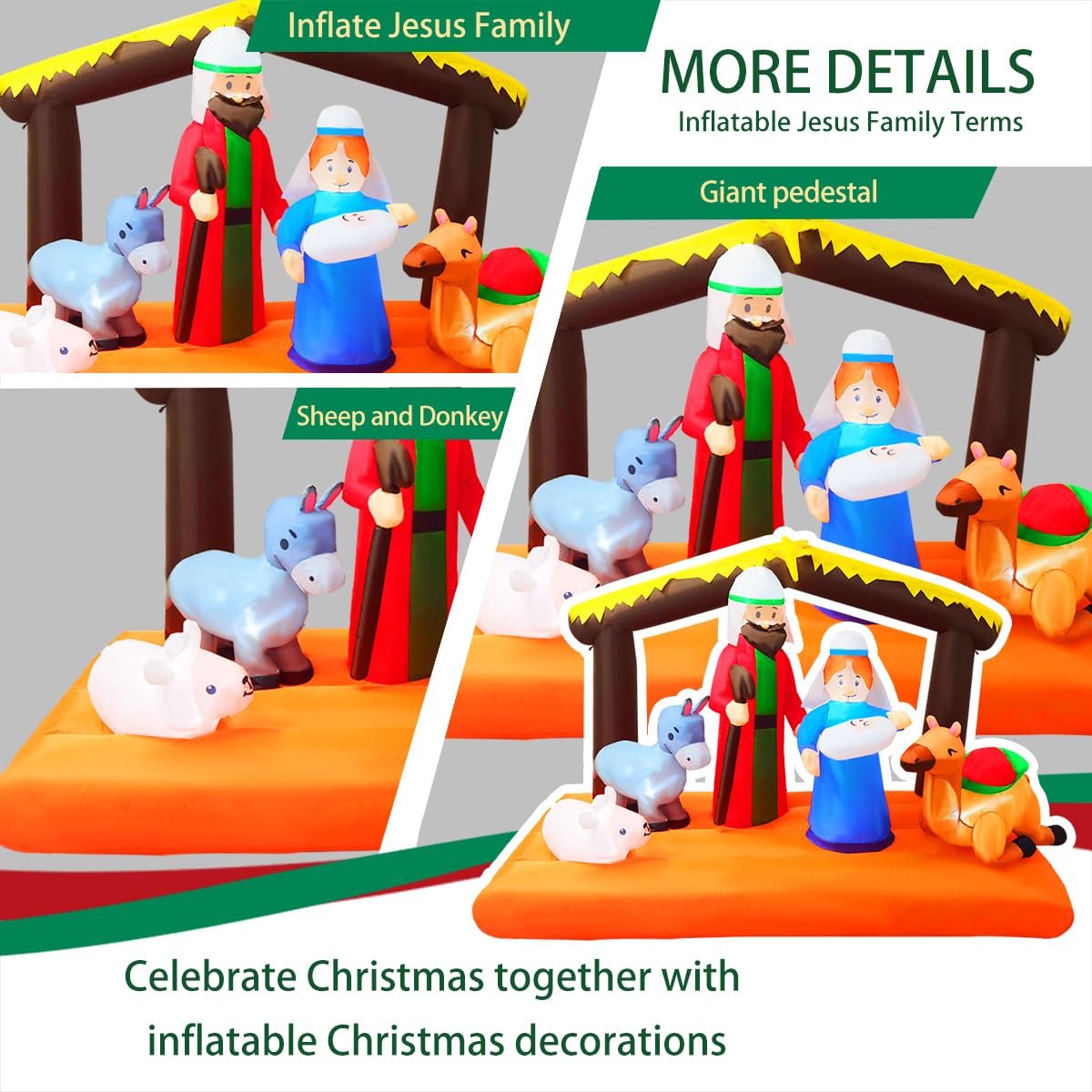 8 FT Christmas Inflatable Nativity Scene with Baby Jesus, Parents, Donkey, Sheep, Star, Blow Up Birth of Jesus Manger Scene Set Indoor & Outdoor Decorations Garden, Lawn, Yard, Christmas Parties AIGNC