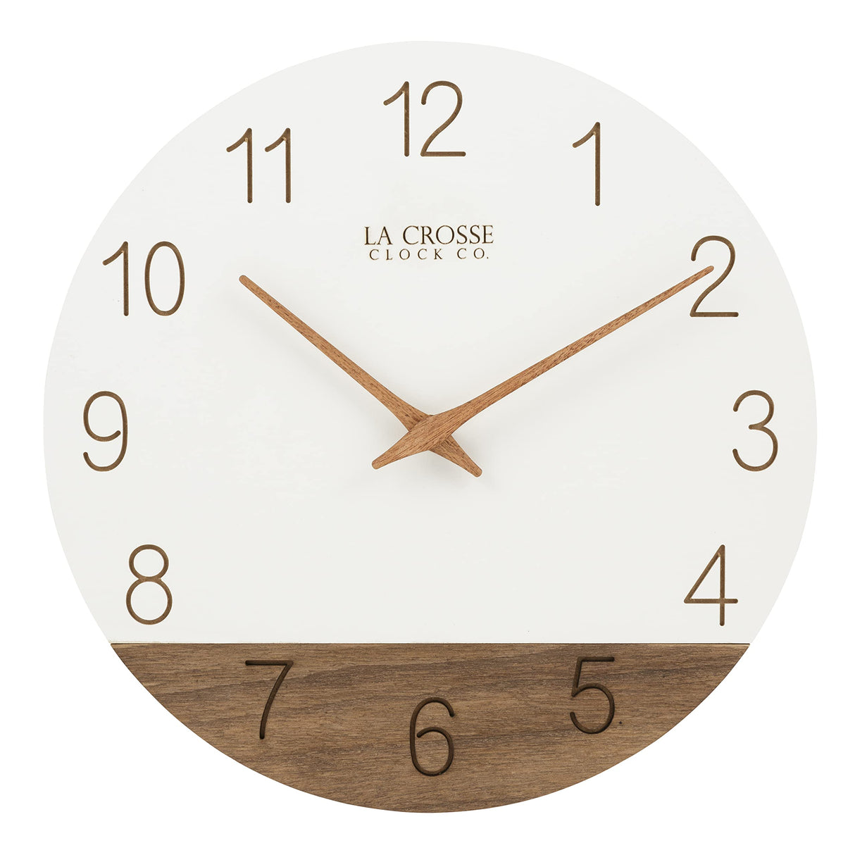 La Crosse 404-3630B 12" Sierra Wood Quartz Analog Wall Clock, White La Crosse