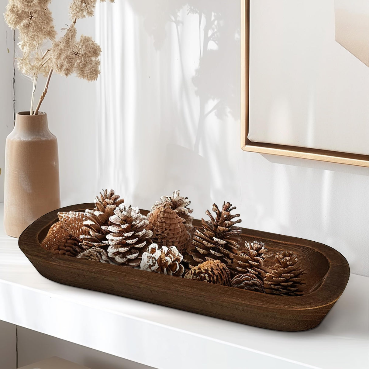 Royxen 4 Pack Wood Dough Bowl for Candle, Wooden Dough Bowls Paulownia, Rustic Bowl Vintage, Bowls for Candle, 14.5 x 5.5 Inch, Brown Royxen