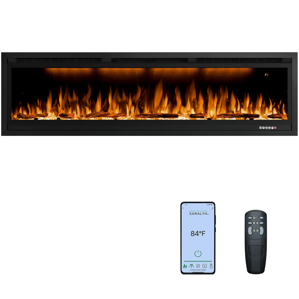 Rodalflame 60" WiFi-Enabled Electric Fireplace Insert, APP Smart Control, Wall Mounted&Recessed Linear Fireplace Heater with Thermostat, Flame&Top Lights, Log&Crystal, Timer RODALFLAME