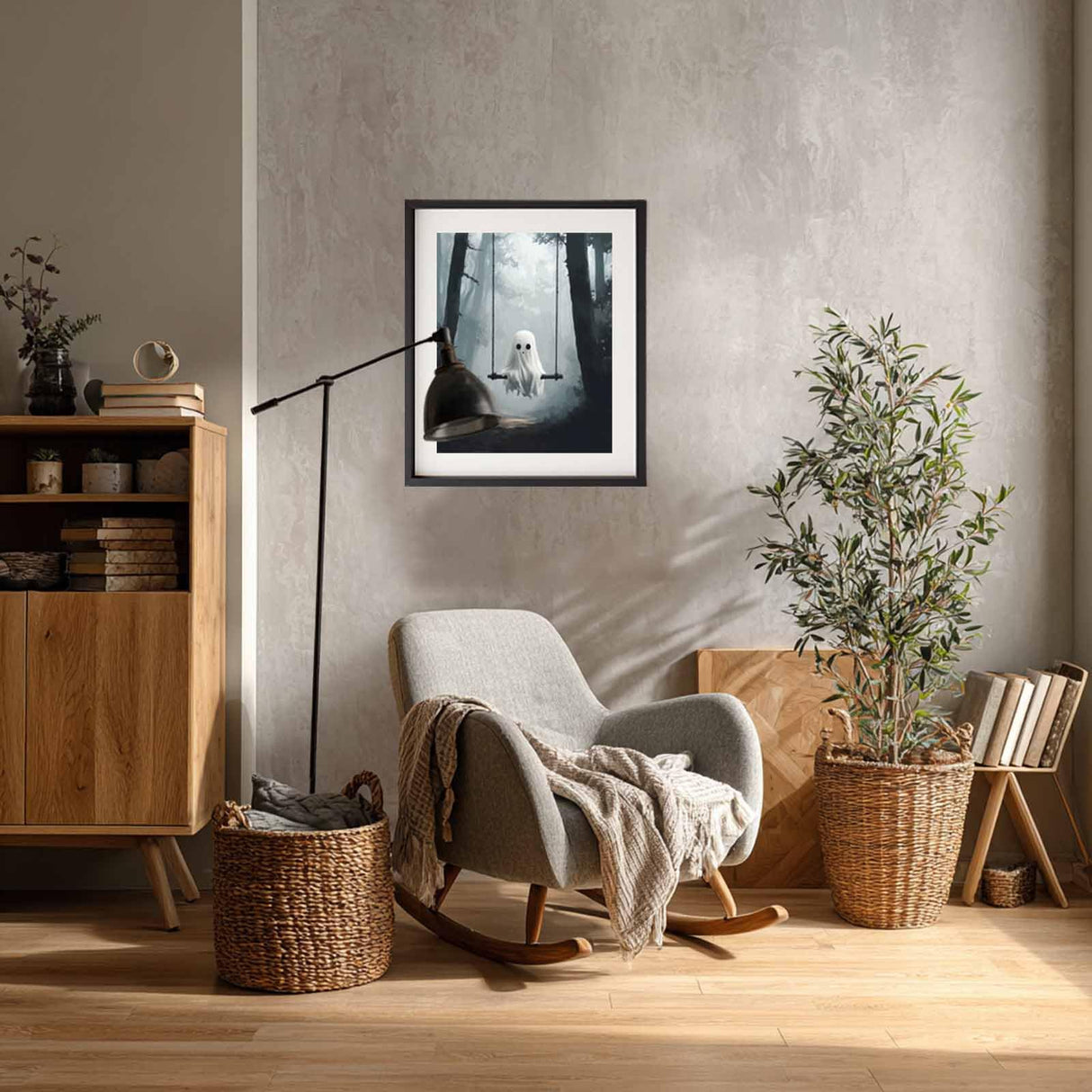 Ghost Sitting on Swing Paint by Numbers Kit for Adult, Halloween Paint by Number, Misty Forest Landscape Easy Acrylic DIY Oil Painting on Canvas for Gift Home Wall Decor(16x20inch, No Frame) Cawpom