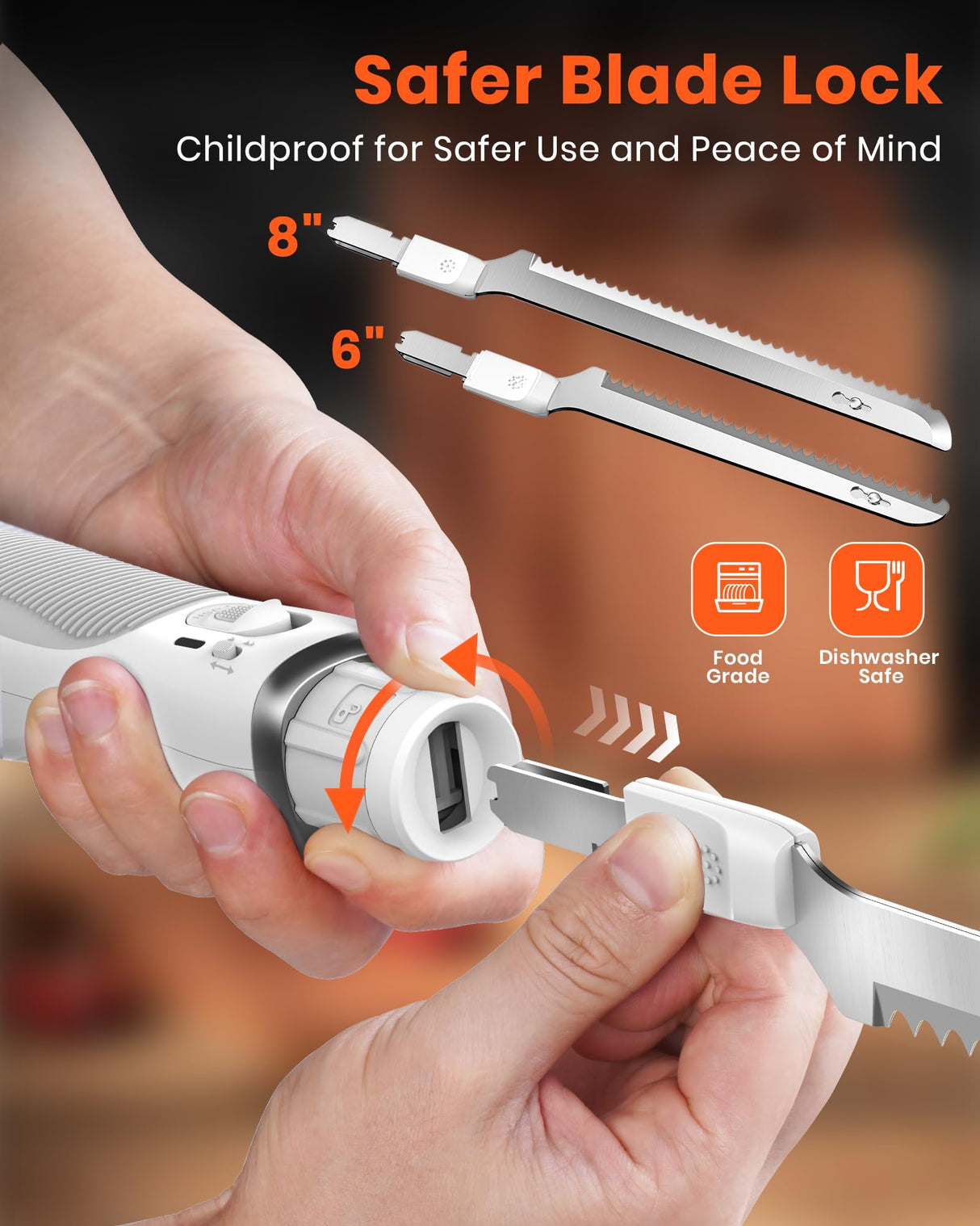 LAUDLIFE Electric Knife, Cordless Cutting Knife, Ergonomic Design with Comfortable Contoured Grip Rechargeable Easy-Slice Electric Carving Blade for Meat Slicing, Bread, Fillet, Turkey, White LAUDLIFE