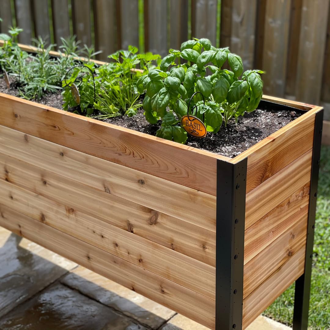 EARTH ELEVATED 100% Canadian Cedar Wood Elevated Garden Bed for Gardening - Planter Pot to Grow Herbs Flowers, and Vegetables at Home Indoor and Outdoor Patio Balcony Deck - 18” x 48” x 30” EARTH ELEVATED