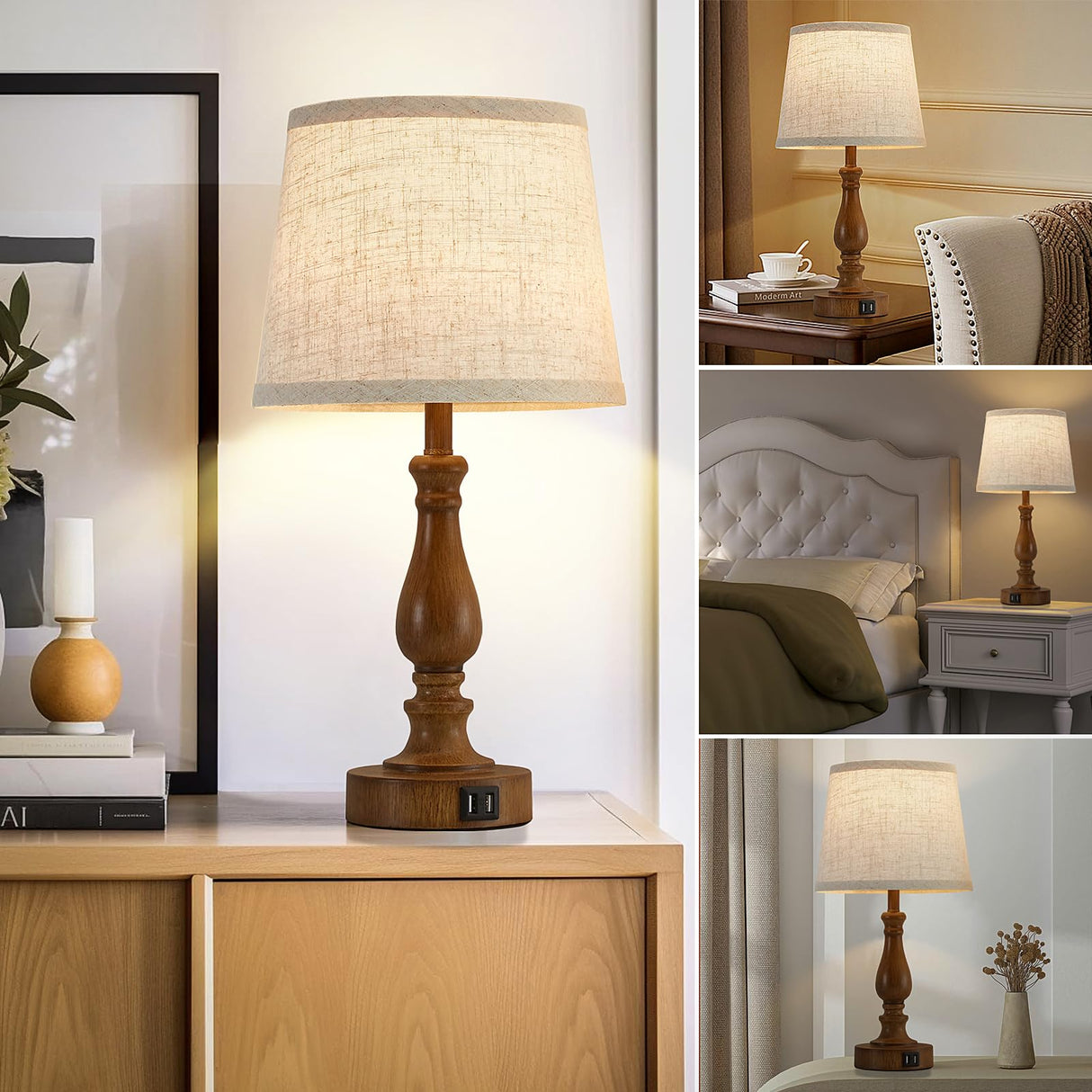 EJIAXIN Classical Table Lamps for Bedrooms Set of 2 - Touch Bedside Lamps with Dual USB Ports, 3 Way Dimmable Nightstand Lamps for End Tables, Farmhouse Night Stand Lamps for Living Room Guest Room EJIAXIN