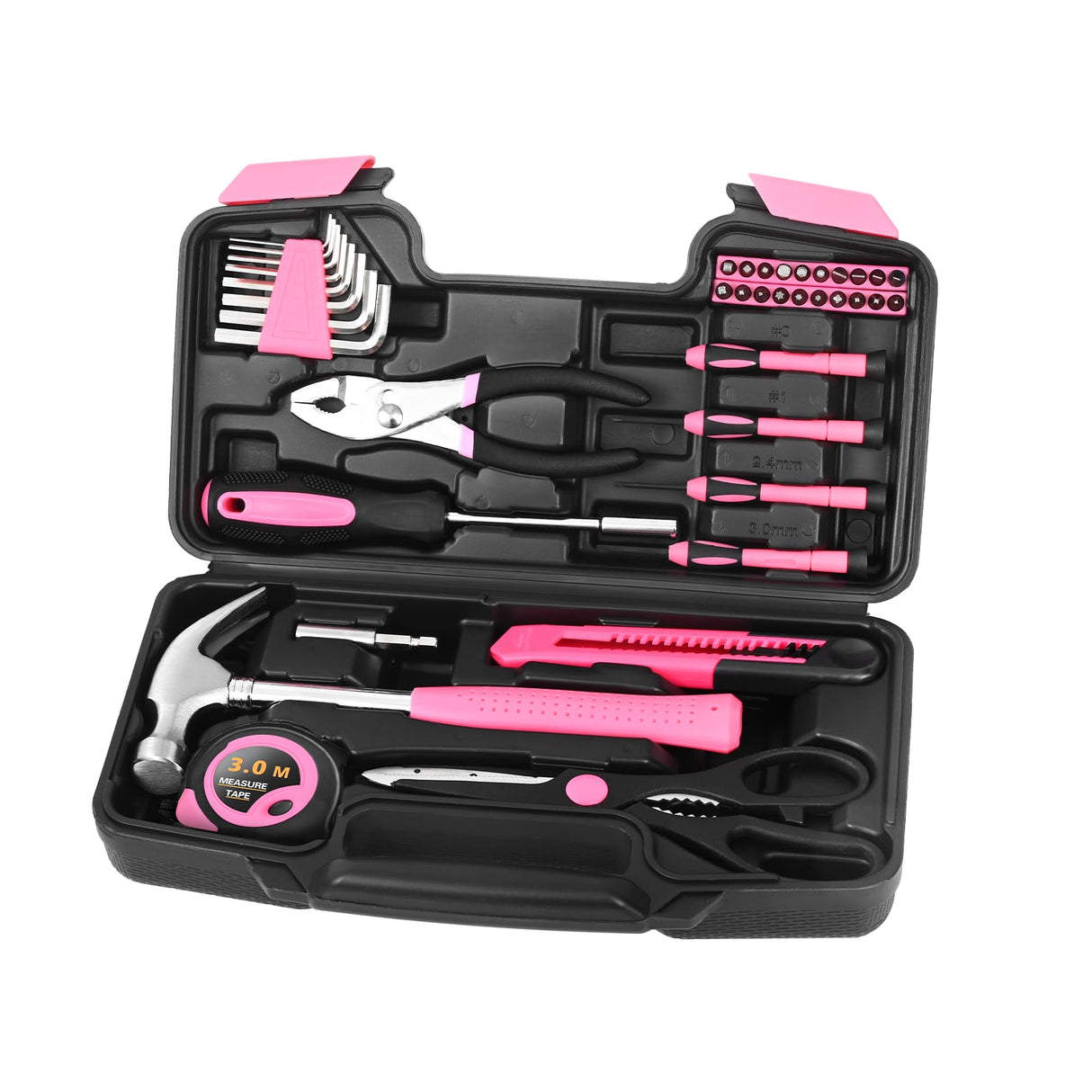 39 Piece All Purpose Basic Household Pink Tool Kit for Women - Small Tool Set with Toolbox Great for Home, Garage, Office and College Dormitory Use HANGYING