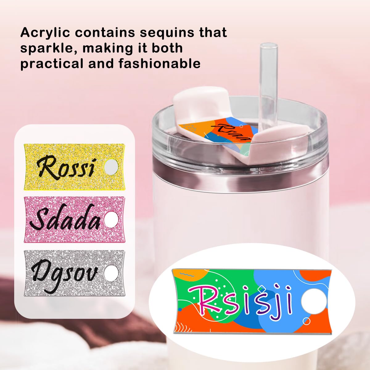 24 Pcs Sublimation Name Plate Blanks for Stanley 40oz Tumbler, Sublimation Blanks 3.2"x1.3" Personalized Name Tag for Customized Stanley Cup 12pcs Aluminum 12pcs Flashy Acrylic QINLECTRI