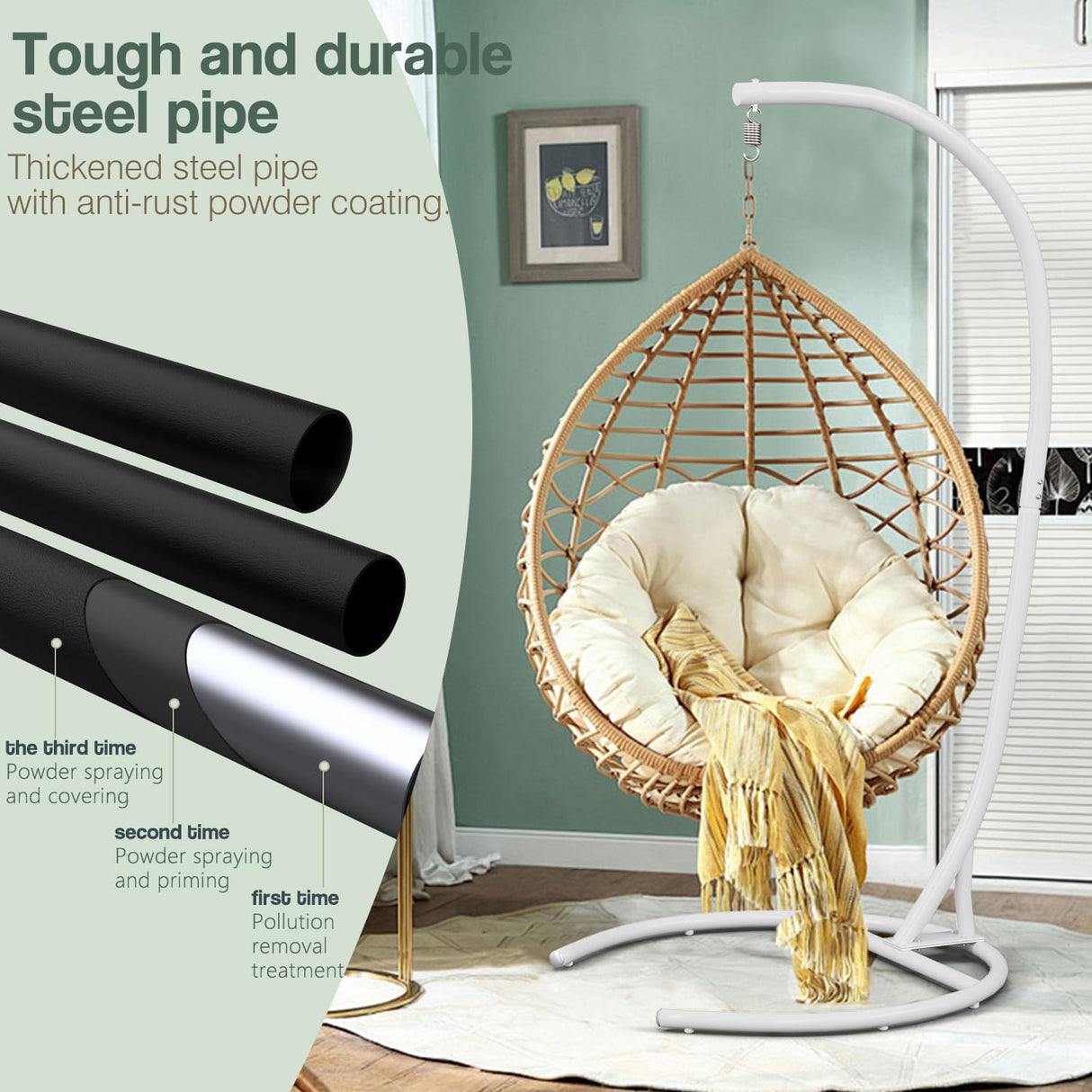 Hammock Stand Only Max 300lbs Hammock Chair Stand Only Heavy Duty Hanging Chair Stand Only 360 Degree Rotation C Stand Frame for Egg Chair Indoor Outdoor Porch Swing, White YEEFY