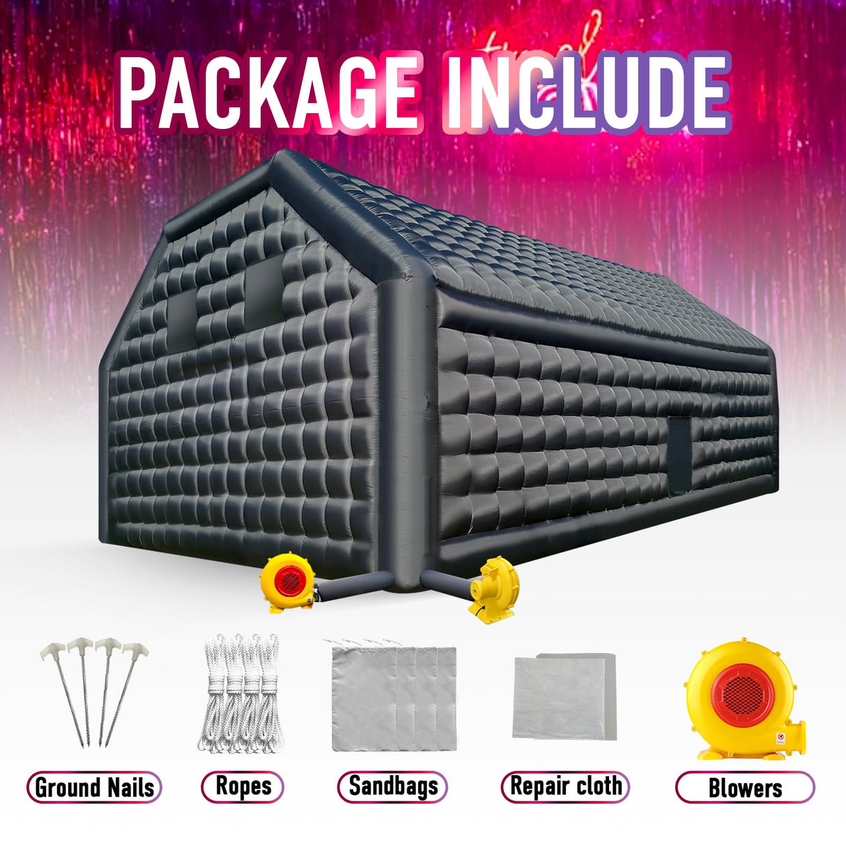 Large Black Inflatable Nightclub 30x20x13Ft Disco Cube Gazebo Event House with Logo Area Portable Inflatable Party Tent for Birthday, School Events, Backyard Party, Rental Business OZIS