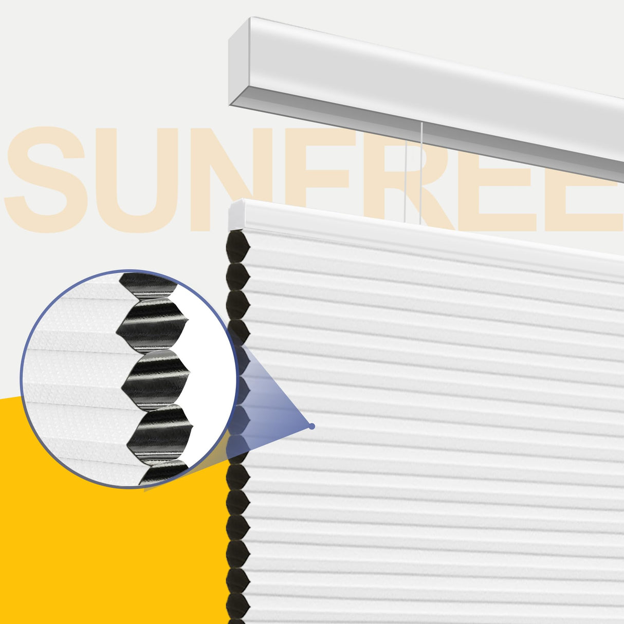 SUNFREE Top Down Bottom Up Cellular Blinds,Cellular Shades Blackout, Honeycomb Window Shade for Windows, 33" W x 64" H, White(Blackout) SUNFREE