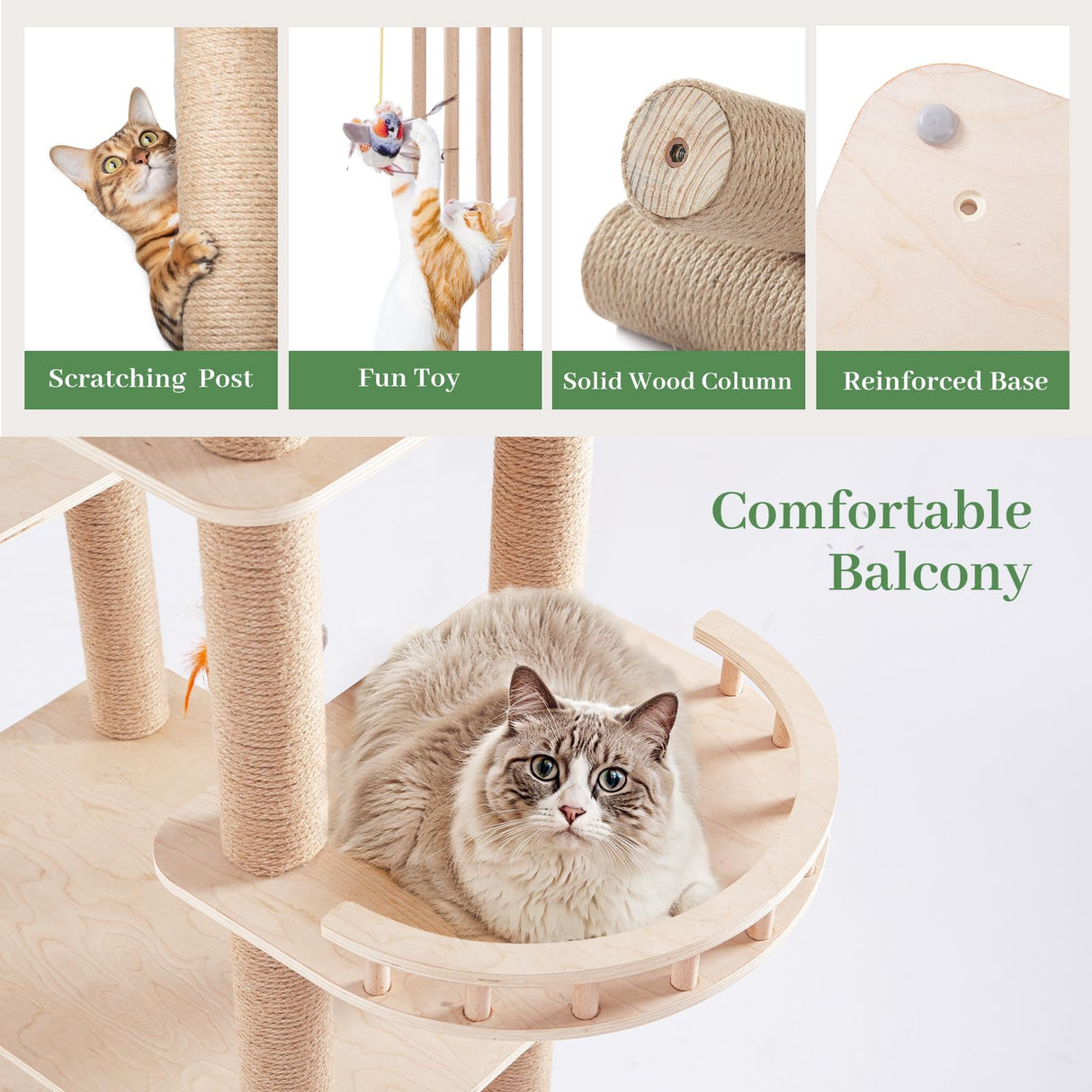 Choc chick Wood Cat Tree for Indoor Cats Large Adult, 68 Inches Tall Multi Level Cat Tower with Scratching Post Sisal-Covered, Modern Cat Tree Plush Cattery Chirping Bird Cat Toy Choc chick