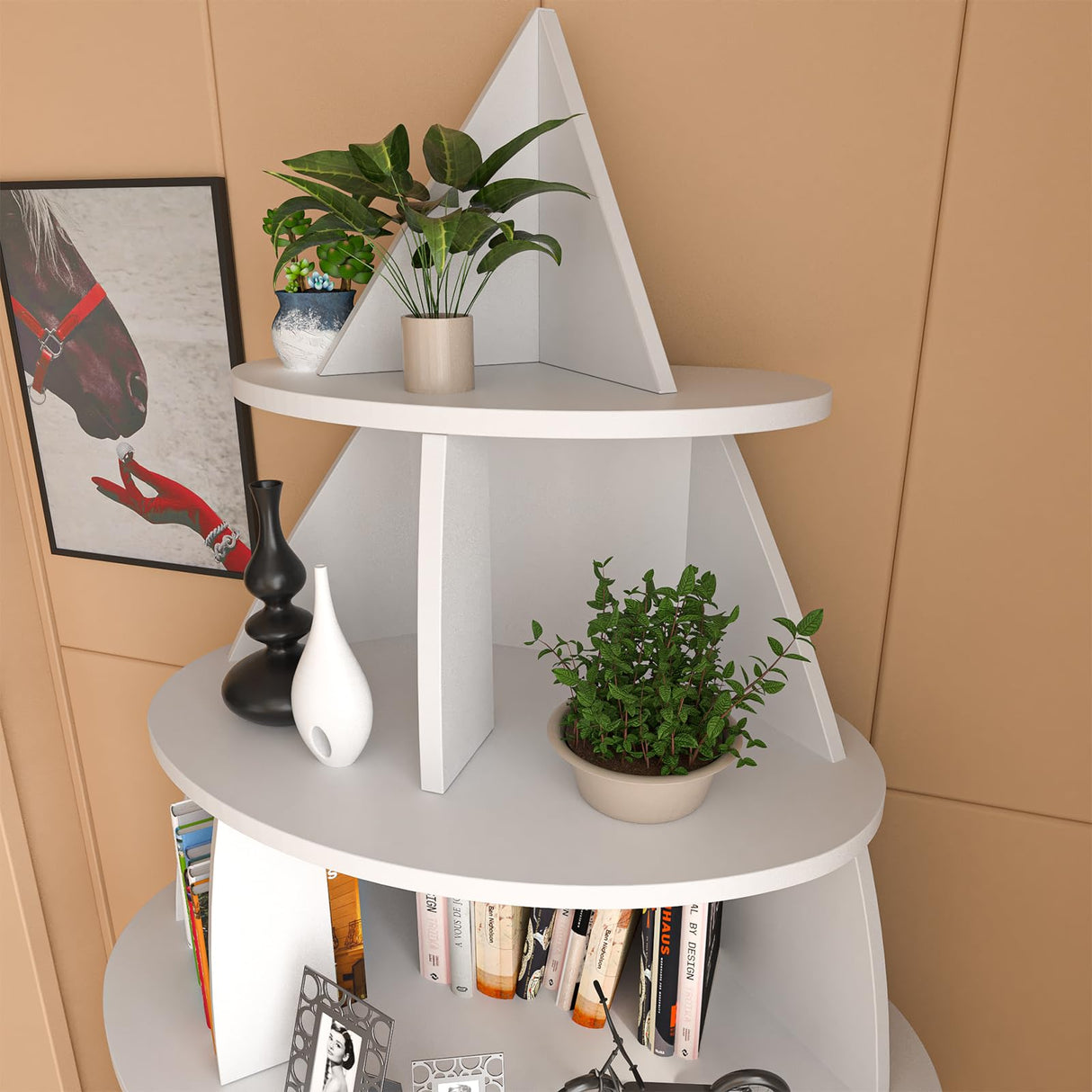 Yeyawomy 72-inch Corner Shelf, 6-Tier Wooden Bookshelf, Floor-Standing Standing Bookcase Storage Rack, Toy Organizer Cabinet Chest, Book Display Shelf, White Yeyawomy