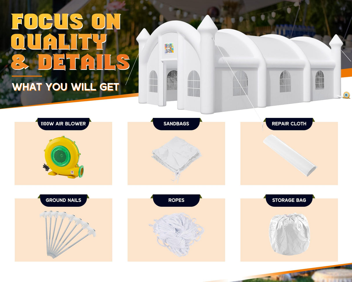 Albott 40x23x15 FT Commercial Inflatable Wedding Tent, 210D Oxford Fabric Portable Heavy Duty Party Tent with 2 Roll-Up Doors & 8 Sand Bags, Gazebo Event House for Wedding Birthday Backyard Party Albott