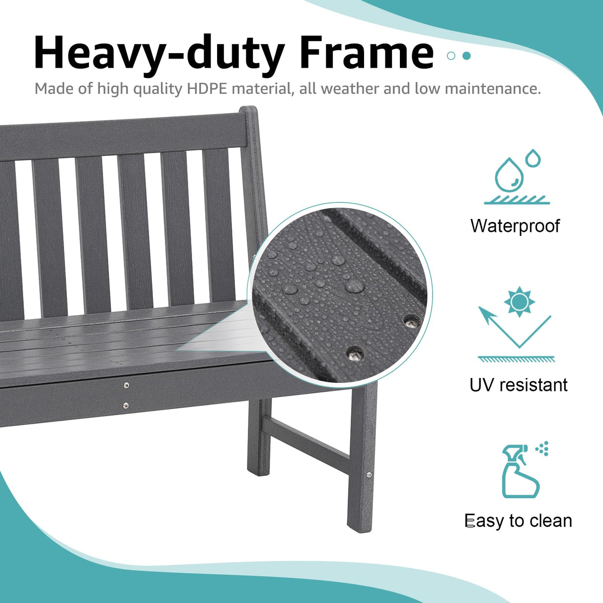 COBANA Dark Gray Outdoor Garden Bench – Durable All-Weather HDPE Patio Seating for 2-3 People COBANA