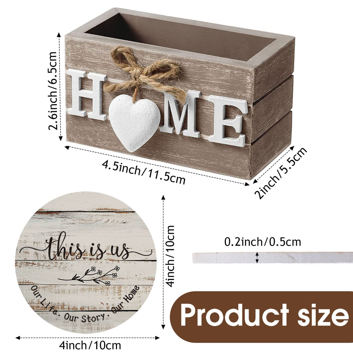 Queekay Housewarming Gifts for Home Decoration Wooden Heart Coasters for Drinks 6 Set Farmhouse Coasters with Holder Funny for Family Coffee Table Protection, 4''(Classic Farmhouse) Queekay